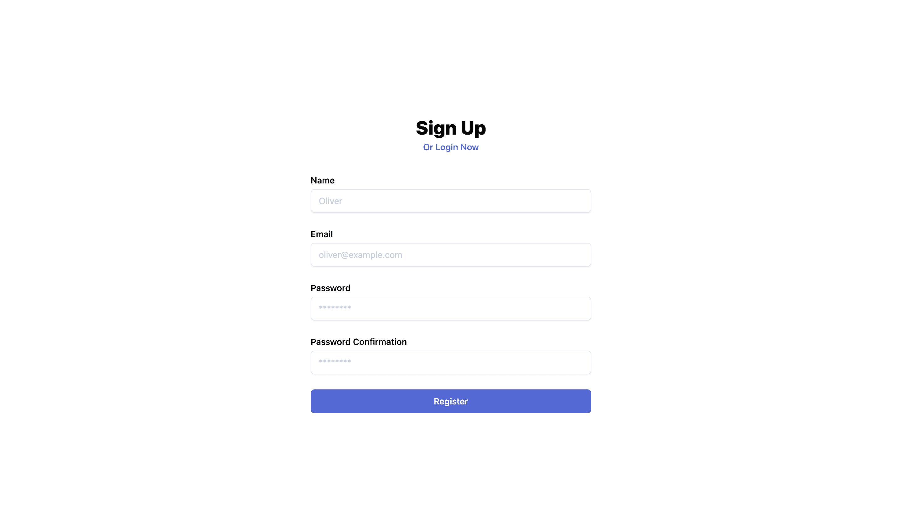 User signup page
